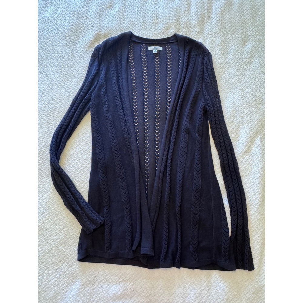 Croft & Barrow Womens Black Pointelle Cable Knit Open Front Cardigan Sweater M